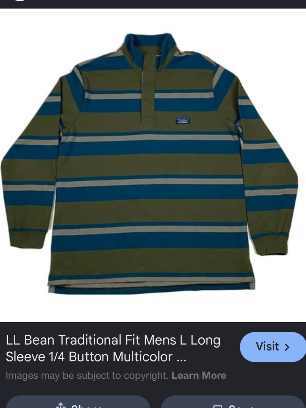 L.L. Bean Striped Rugby Pullover — Teal & Olive Mens XXLT